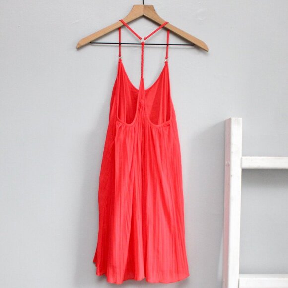 Abercrombie & Fitch Red Pleated Chiffon T-Strap Shift Open-Back Mini Dress Small - Picture 3 of 8